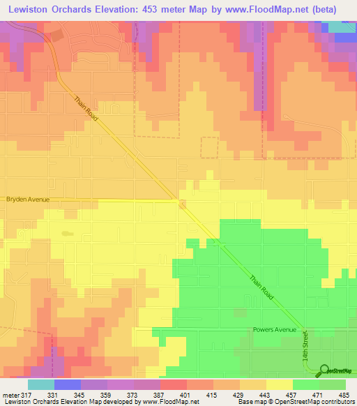 Lewiston Orchards,US Elevation Map