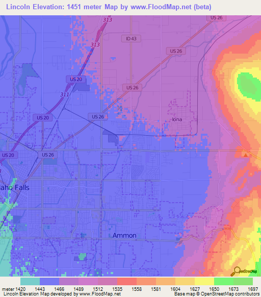 Lincoln,US Elevation Map