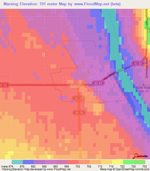 Marsing,US Elevation Map