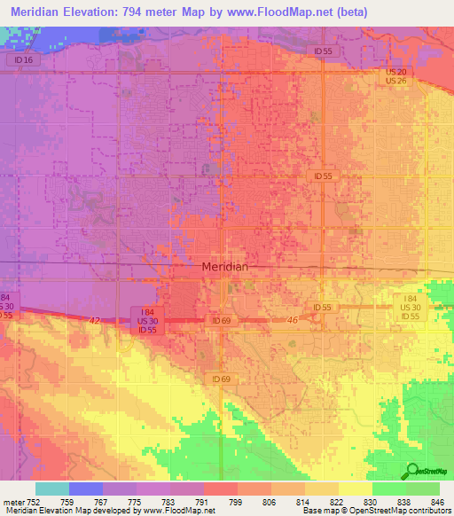 Meridian,US Elevation Map