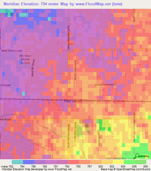 Meridian,US Elevation Map