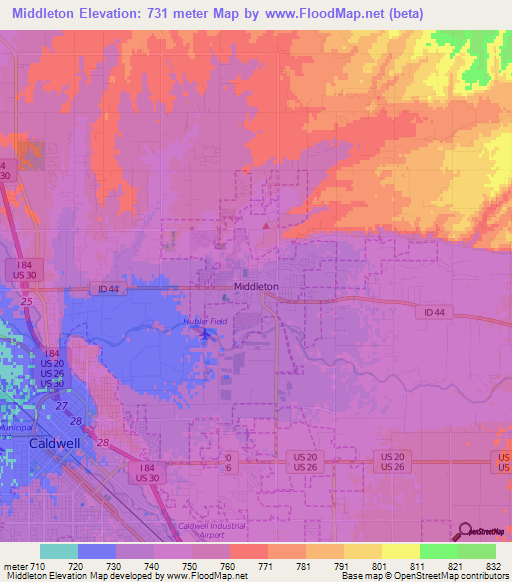 Middleton,US Elevation Map