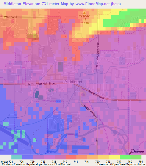 Middleton,US Elevation Map