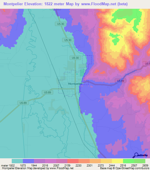 Montpelier,US Elevation Map