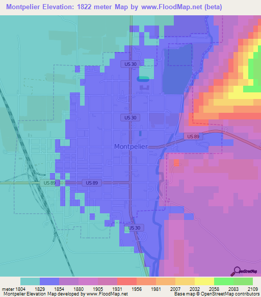 Montpelier,US Elevation Map