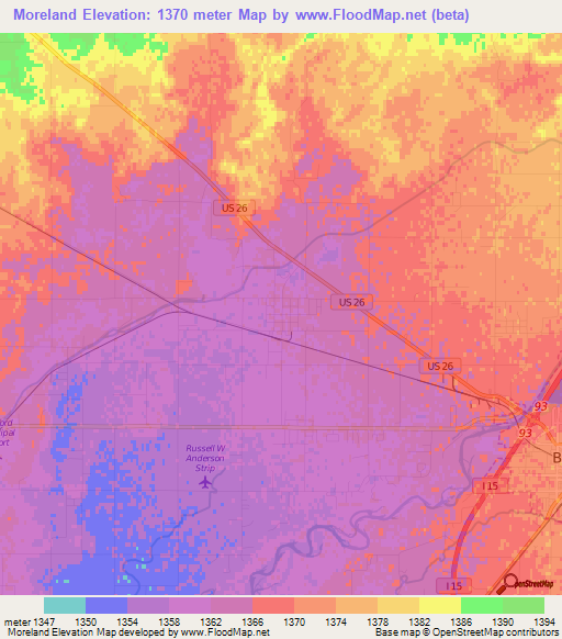 Moreland,US Elevation Map