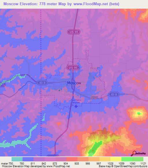 Moscow,US Elevation Map