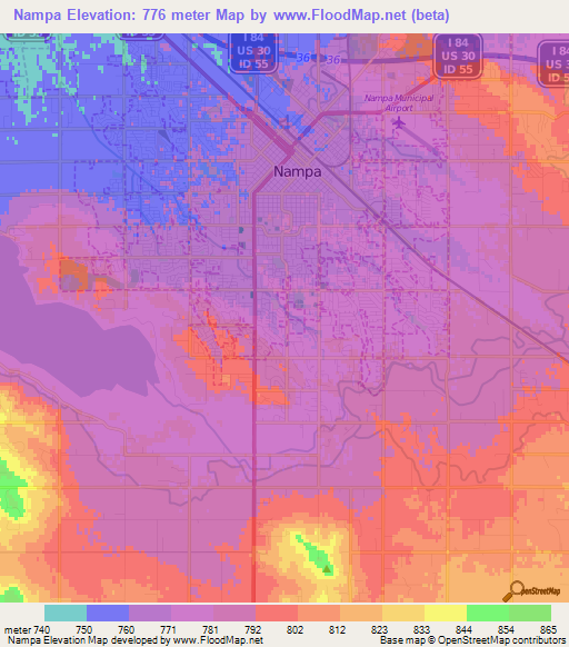 Nampa,US Elevation Map