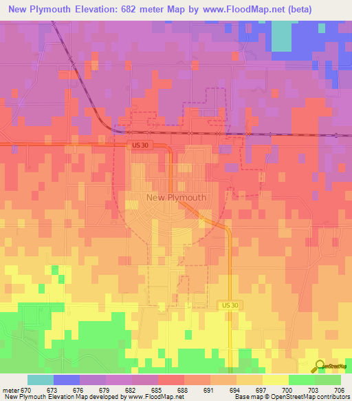 New Plymouth,US Elevation Map