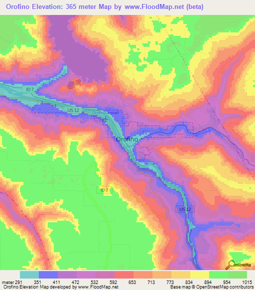 Orofino,US Elevation Map