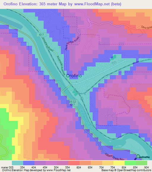 Orofino,US Elevation Map