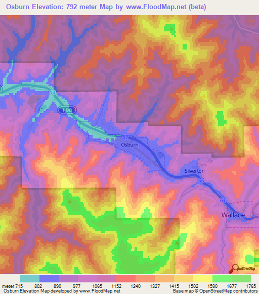 Osburn,US Elevation Map