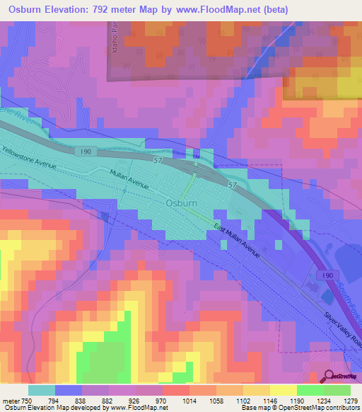 Osburn,US Elevation Map