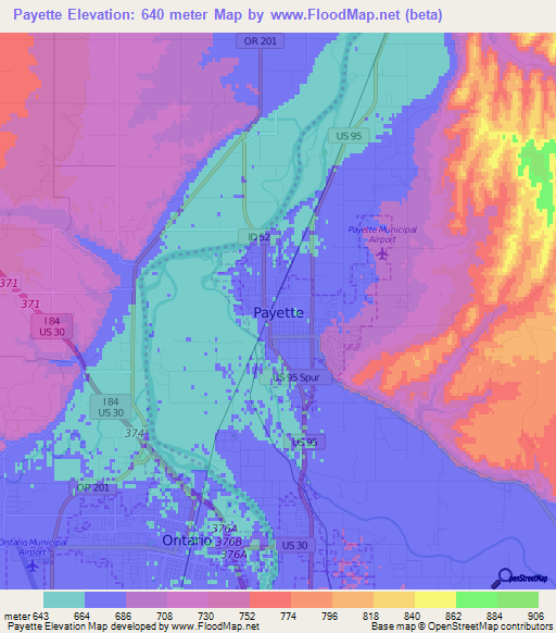 Payette,US Elevation Map