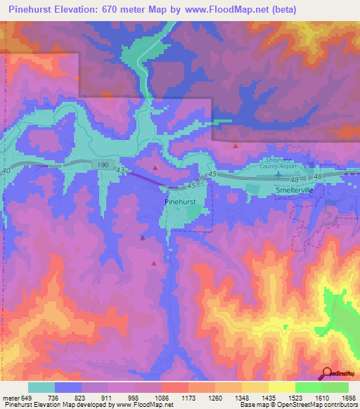 Pinehurst,US Elevation Map