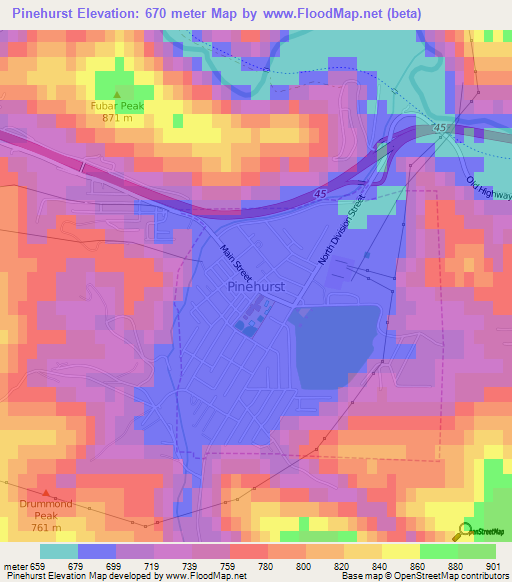 Pinehurst,US Elevation Map