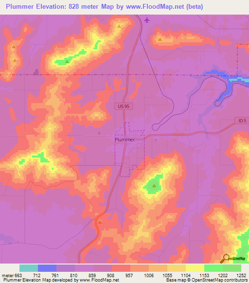 Plummer,US Elevation Map