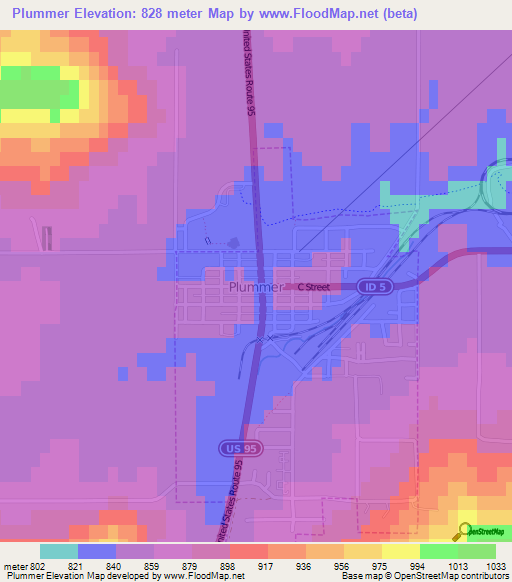 Plummer,US Elevation Map