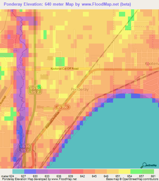 Ponderay,US Elevation Map