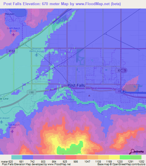 Post Falls,US Elevation Map