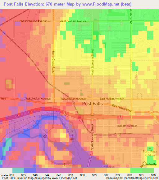 Post Falls,US Elevation Map