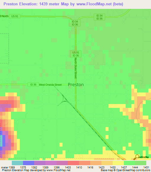 Preston,US Elevation Map