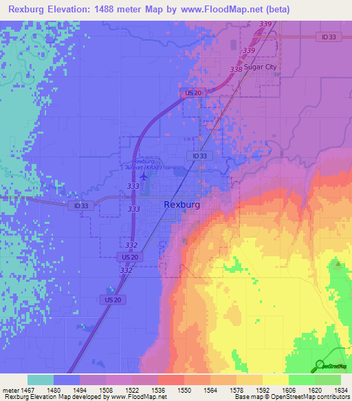 Rexburg,US Elevation Map