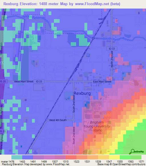 Rexburg,US Elevation Map