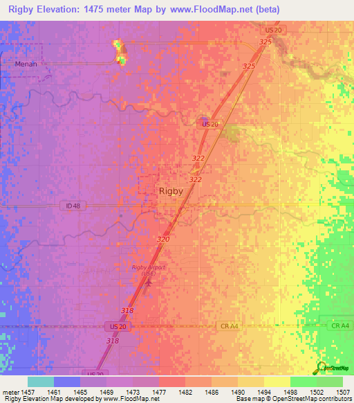 Rigby,US Elevation Map