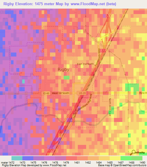 Rigby,US Elevation Map