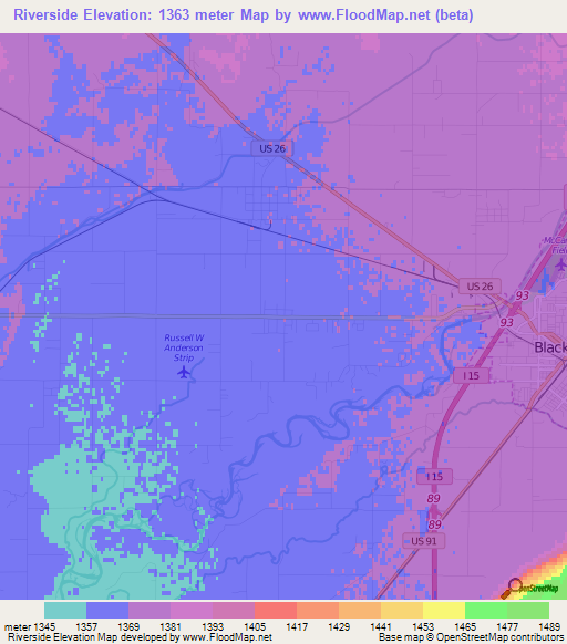 Riverside,US Elevation Map