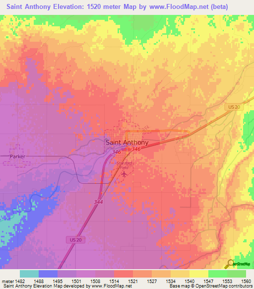 Saint Anthony,US Elevation Map