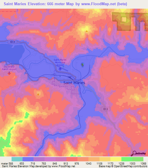 Saint Maries,US Elevation Map