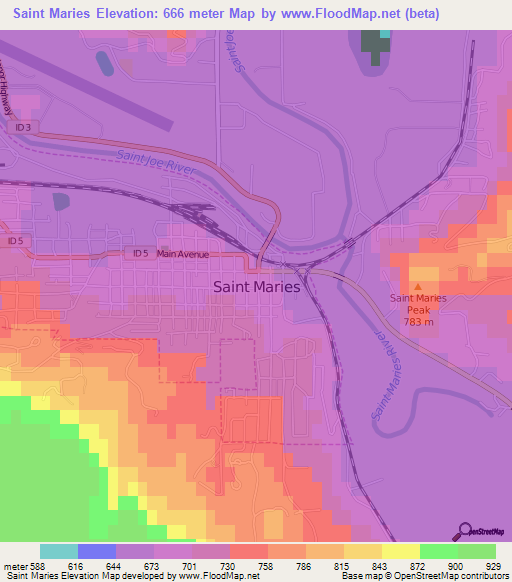 Saint Maries,US Elevation Map