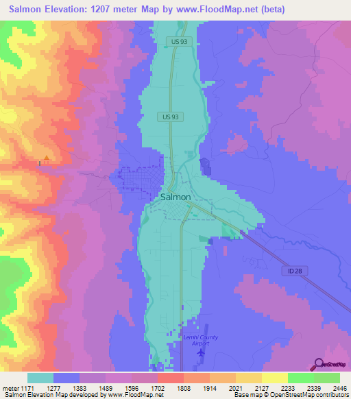 Salmon,US Elevation Map