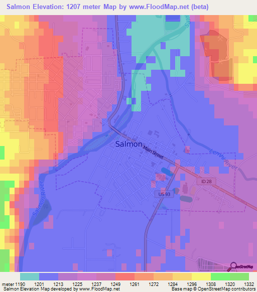 Salmon,US Elevation Map