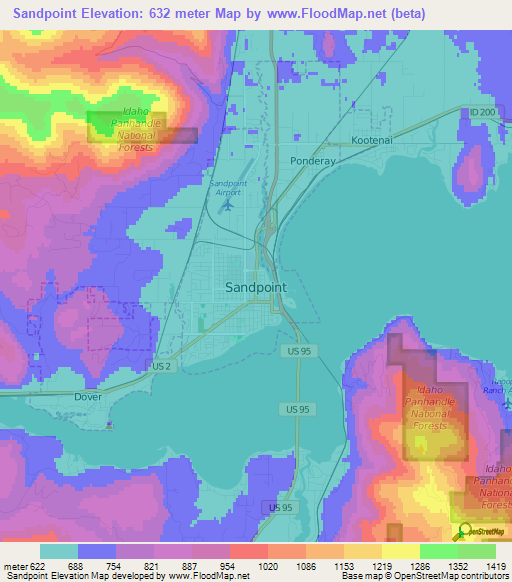 Sandpoint,US Elevation Map