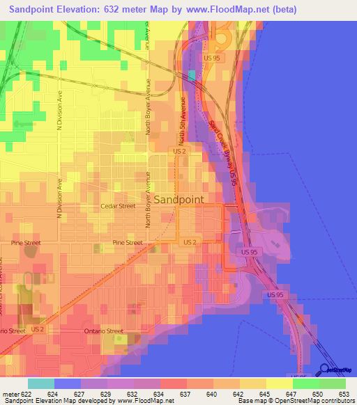 Sandpoint,US Elevation Map