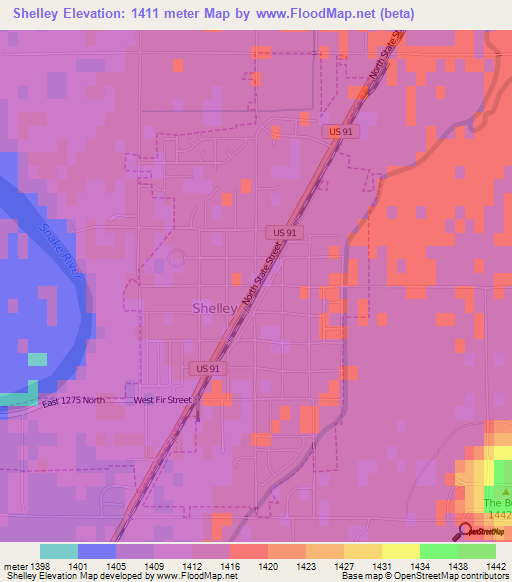 Shelley,US Elevation Map