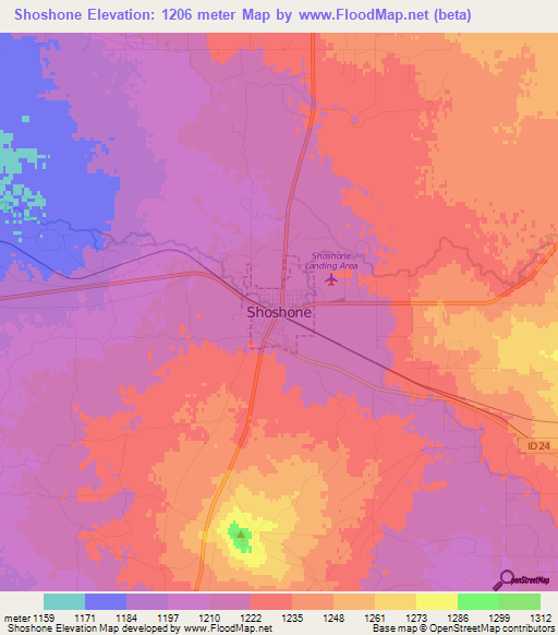 Shoshone,US Elevation Map