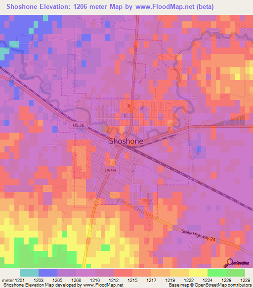 Shoshone,US Elevation Map