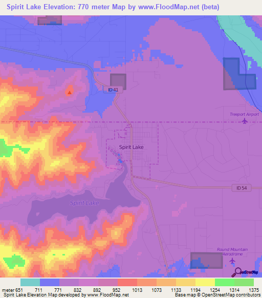 Spirit Lake,US Elevation Map