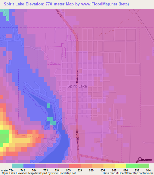 Spirit Lake,US Elevation Map