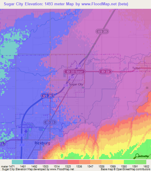 Sugar City,US Elevation Map