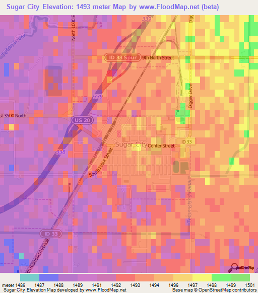 Sugar City,US Elevation Map