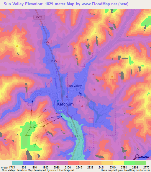 Sun Valley,US Elevation Map