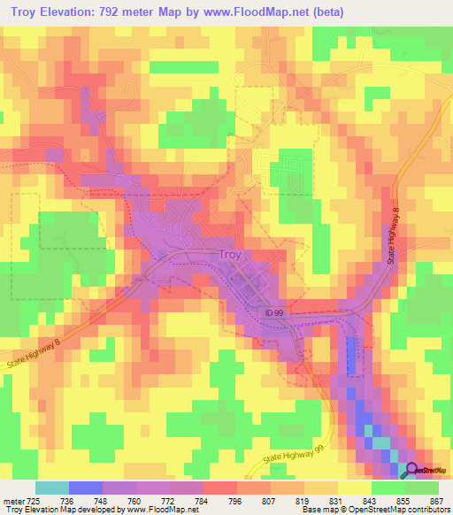 Troy,US Elevation Map