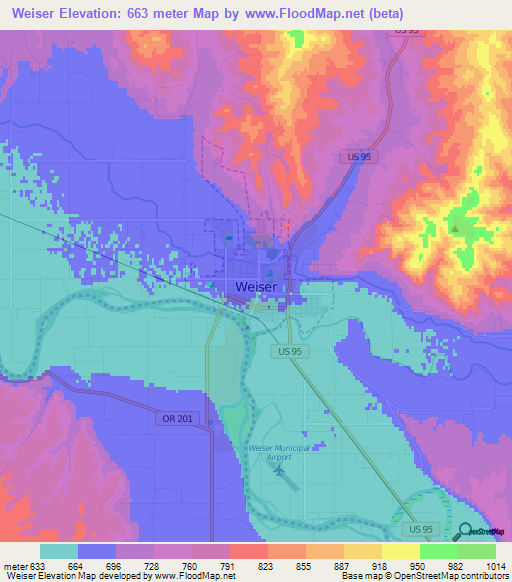 Weiser,US Elevation Map