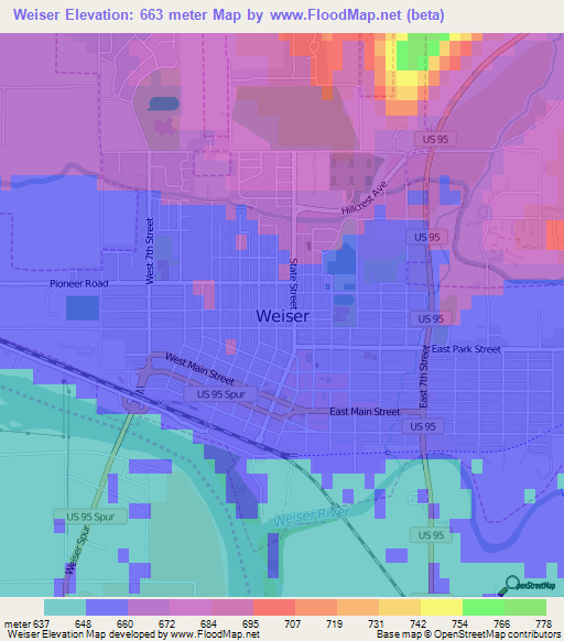 Weiser,US Elevation Map