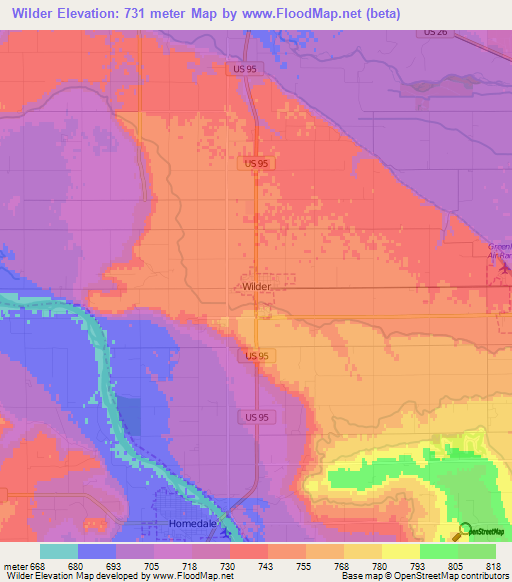 Wilder,US Elevation Map